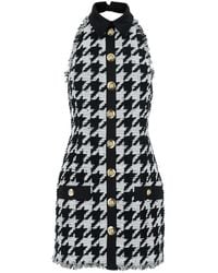 Balmain - And Halterneck Mini Dress With Houndstooth Motif - Lyst
