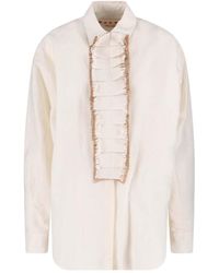 Marni - Ruffle-Front Long Sleeve Button-Up Shirt - Lyst