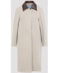 Prada - Single-Breasted Long Coat With Leather Collar - Lyst