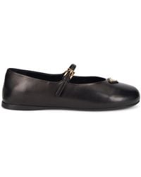 Prada - Minimalist Leather Ballet Flats With Ankle-Tie Strap - Lyst