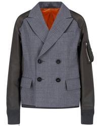 Sacai - Double-Breasted Nylon Twill Blazer With Zip Details - Lyst
