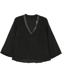120% Lino - V-Neck Three-Quarter Sleeve Sequin Shirt Size 38 - Lyst