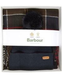 Barbour - Plaid Scarf And Pom Beanie Gift Set - Lyst