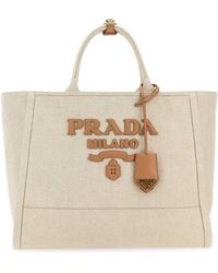 Prada - Sand Canvas Shopping Bag - Lyst