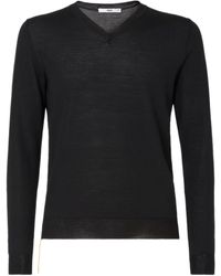 Fendi - V-Neck Virgin Wool Sweater With Contrasting Stitching - Lyst