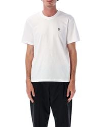 Ami Paris - Mini Minimalist Cotton T-Shirt With Embroidered Heart Detail And Back "Ami" - Lyst