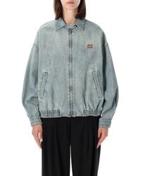 Miu Miu - Stonewashed Chambray Oversized Blouson Jacket With Shirt-Style Collar - Lyst