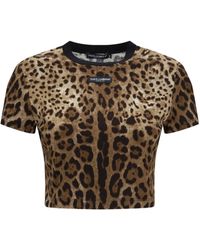 Dolce & Gabbana - Cropped Crew Neck T-Shirt With Logo Patch, Short Sleeves (Size 40) - Lyst