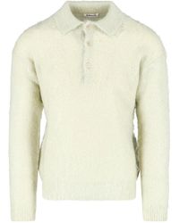 AURALEE - Textured Knit Ribbed Polo Shirt - Lyst