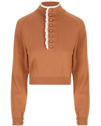 Chloé - High-Neck Sweater With Button Closure - Lyst