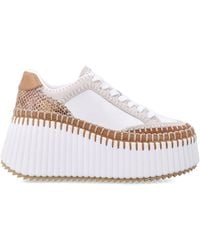 Chloé - Nama Wedge Platform Sneakers With Embossed Leather Inserts, Hand-Applied Welt Stitching (8 Cm Heel, 4.5 Cm Platform) - Lyst