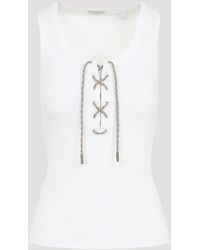 Burberry - Ribbed Knit Sleeveless Fitted Tank Top With Front Check Closure - Lyst