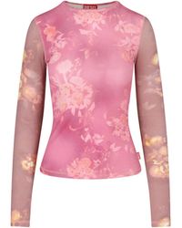 DIESEL - Floral Print Sheer Long Sleeve Top - Lyst