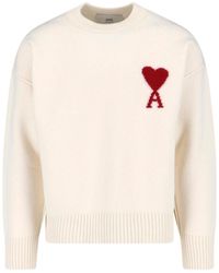 Ami Paris - Crewneck Sweater With Heart Logo - Lyst