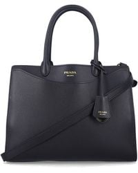 Prada - Prelude Calf Leather Handbag With Front Pocket, Key Ring & Adjustable Strap (24 Cm X 32.5 Cm X 13 Cm) - Lyst