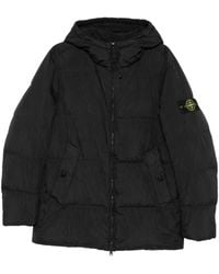 Stone Island - Crinkle Reps Ny Hooded Down Jacket With Logo Badge On The Left Sleeve - Lyst