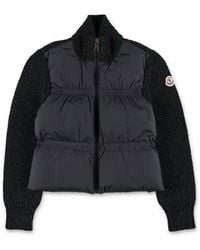 Moncler - Girls Metallic-Thread Merino Wool & Down-Front Zip Cardigan - Lyst