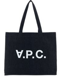 A.P.C. - A. P.C.-Inspired Logo Printed Cotton Tote Bag With Pocket, W 44 X H 36 X D 13 Cm - Lyst