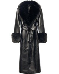Stand Studio - Faux Fur Scarf Collar And Cuffs Coat With Tonal Buttons, Matching Belt & Welt Pockets - Lyst