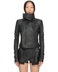 Rick Owens - Double-Breasted Lamb Leather Jacket With Off-Center Zipper & High Funnel Neck - Lyst