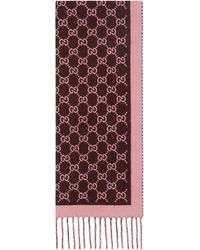 Gucci - Dark And Gg Wool Fringe Scarf W34Cm X L194Cm For - Lyst