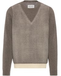 Maison Margiela - Virgin Wool Crewneck Sweater With Illusion V-Neck And Four-Stitch Pattern - Lyst