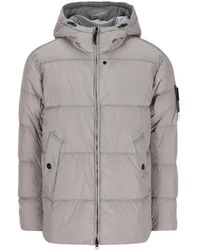 Stone Island - Hooded Puffer Jacket With Double-Adjustable Drawstring, Slanted Snap Pockets & Two-Way Zip - Lyst