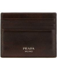 Prada - Chocolate Leather Card Holder - Lyst