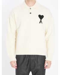 Ami Paris - Polo Sweater With Contrasted Mini Heart Logo - Lyst
