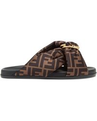 Fendi - Double-Band Decorative D-Ring Buckle Sandals With 3D Lettering - Lyst