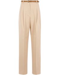 Max Mara - Cotton Crepe Trousers With High Waist, Belt Loops & Ironed Crease - Lyst
