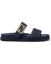 Fendi - Double-Band Embroidered Slides With Decorative Buckle - Lyst