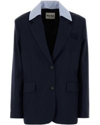 Miu Miu - Navy Blue Wool Blazer - Lyst