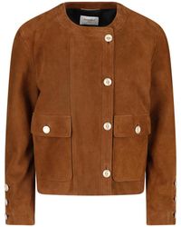 Saint Laurent - Suede Leather Button Front Jacket - Lyst