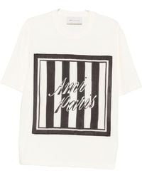Ami Paris - Logo-Print Striped Vintage-Denim Patch T-Shirt - Lyst