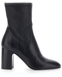 Stuart Weitzman - Mulberry Stretch Bootie Leather Ankle Boots With Side Zip And Medium Heel - Lyst