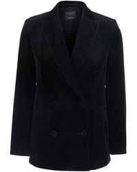 Antonelli - Velvet Double-Breasted Blazer Jacket With Notched Lapels And Side Pockets - Lyst