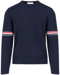 Thom Browne - Crewneck Sweater With Sleeve Stripe Detail - Lyst