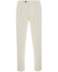 Michael Coal - Stretch Cotton Trousers With Logo Patch, Cuffed Hem & Pleated Front - Lyst