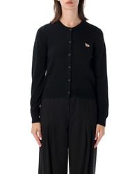 Maison Kitsuné - Wool Button-Front Cardigan With Fox Patch - Lyst