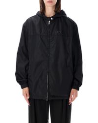 Prada - Re-Nylon Mini Hooded Blouson Jacket With Enameled Triangle Logo - Lyst