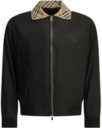 Burberry - Embroidered Logo Cotton Jacket With Checkered Collar - Lyst