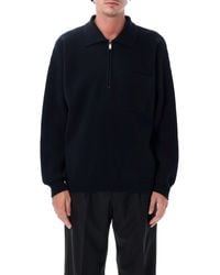 Roberto Collina - Long-Sleeve Merino Wool Half-Zip Polo With Patch Pocket - Lyst