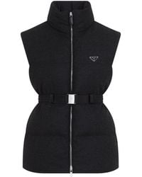 Prada - Belted Zip-Front Puffer Vest - Lyst