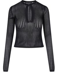 Dondup - Sheer Striped Keyhole Long Sleeve Top - Lyst