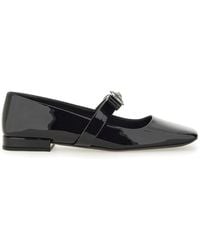 Versace - Gianni Ribbon Embellished Patent-Leather Mary Jane Ballet Flats - Lyst