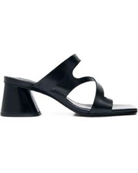 Alohas - Asymmetric Strap Leather Square-Toe Sandals With Block Heel - Lyst