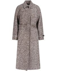 Lardini - Herringbone Wool Belted Long Coat - Lyst