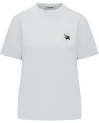 MSGM - Logo Embroidered T-Shirt - Lyst