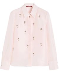 Max Mara - Chic Straight Fit Silk Top With Jewel Buttons - Lyst